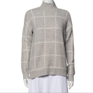 RACHEL ZOE Plaid Print Turtleneck Wool Grey Sweater